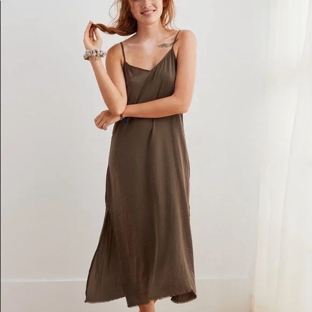Aerie Brown Satin Midi Slip Dress Large
